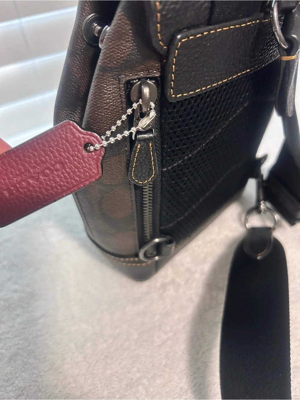 Coach Brown Signature Canvas Leather Trim Backpack / Sling Authentic